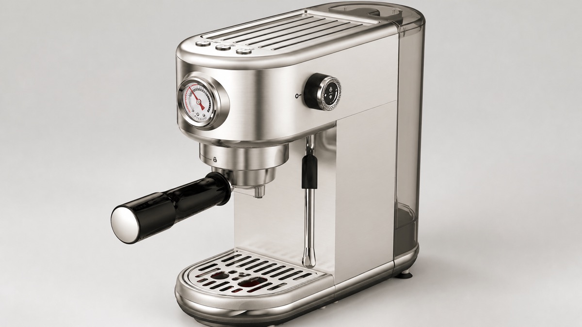 Atatix EM3111 compact stainless steel espresso machine with portafilter and steam wand